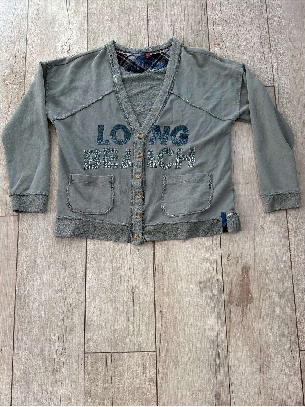 Anthropologie Pilcro Long Beach Button Front Cardigan Gray Medium Like New - Picture 5 of 13